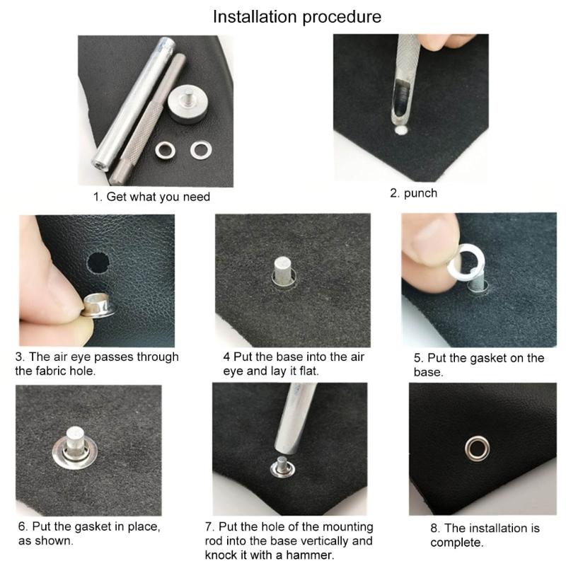 200Pcs 6mm Metal Eyelet with Tool 4 Color Eyelet Grommets Tarpaulin Eyelet with Grommet Setting Tool for Leather Craft