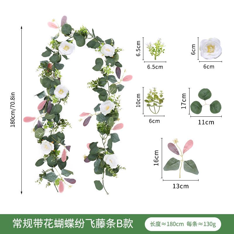 Arco de Boda de Ratán de Eucalipto Simulado Decoración Navideña Enredada para Mesa de Comedor en Casa Flor Falsa Ratán de Mariposas
