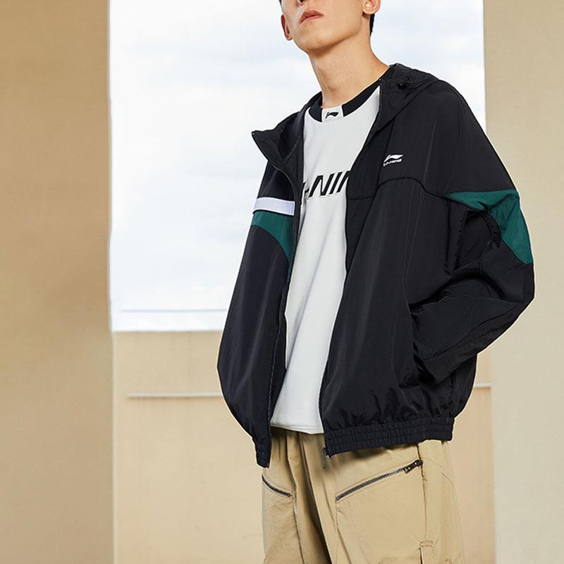 Li Ning Sports Trend Series Color Block Loose Hoodie Unisex Outerwear Standard-Black YFDT207-2