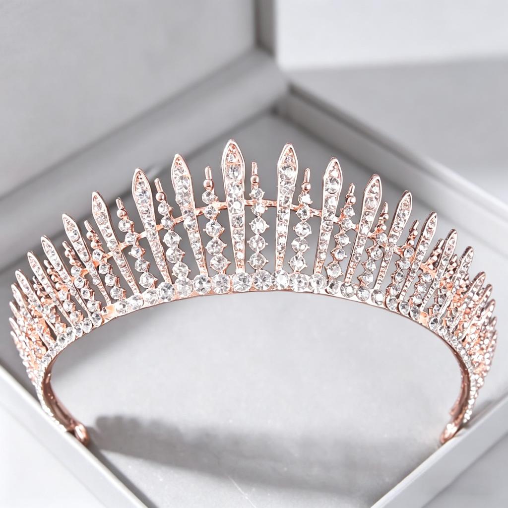 Rose Gold Crystal Bridal Tiaras and Crowns for Women Bride Rhinestone Prom Diadem Headband Bridal Wedding Hair Accessories Crown