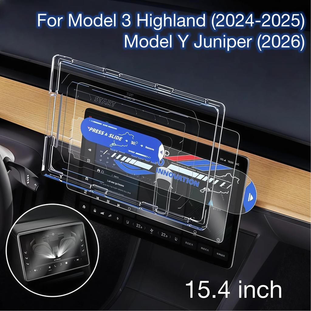 Tempered Glass Film For Tesla Model Y Juniper Accessories 2026 and Model 3 Highland Full Coverage Anti-Fingerprint