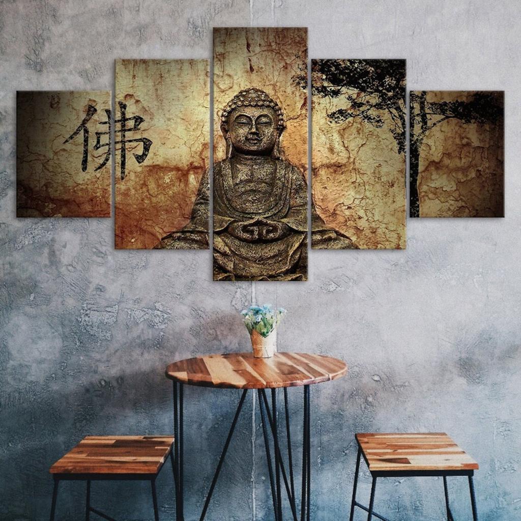 Vintage Buddha Meditation 5 Piece Five Panel Wall Canvas Print Modern Art Poster Picture Home Decor Gift For Him Her