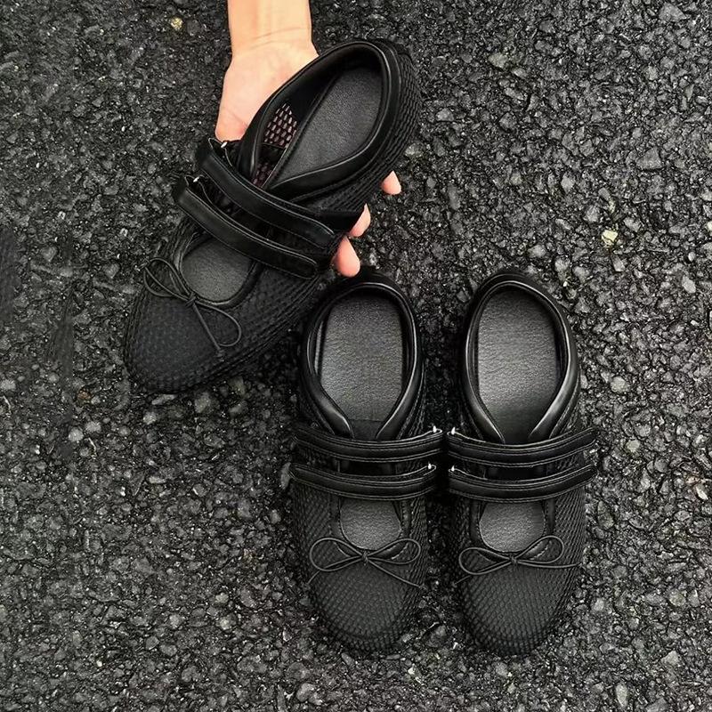 Cowhide Version~ Niche Mesh Breathable Flat Mary Jane Shoes Women's Velcro Casual Versatile Sports Shallow Mouth Single Shoes