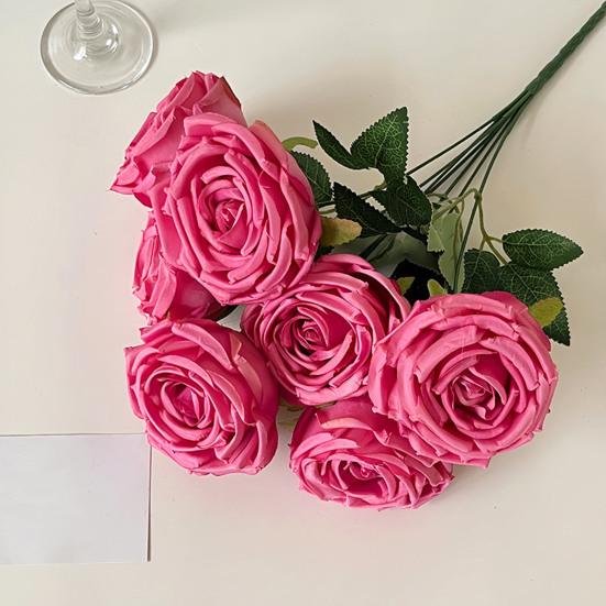 Artificial Rose Flower for Flower Arrangement 7 Heads Full Blooms Faux Silk Rose Bouquet with Stem for Home Office Party Wedding Decoration