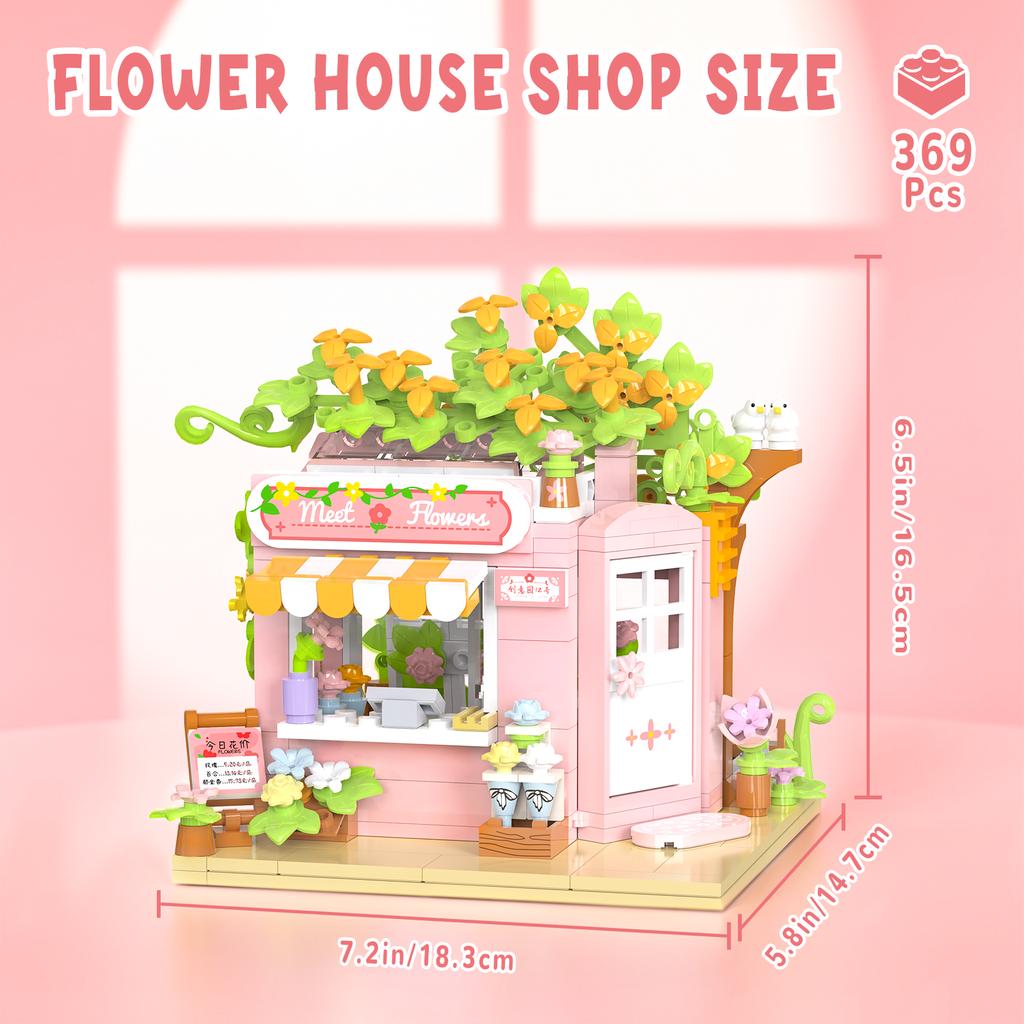 Flower House Shop Building Blocks Set Ideal Present for Flower and Architecture Lover Garden House Model Building Toy 369PCS
