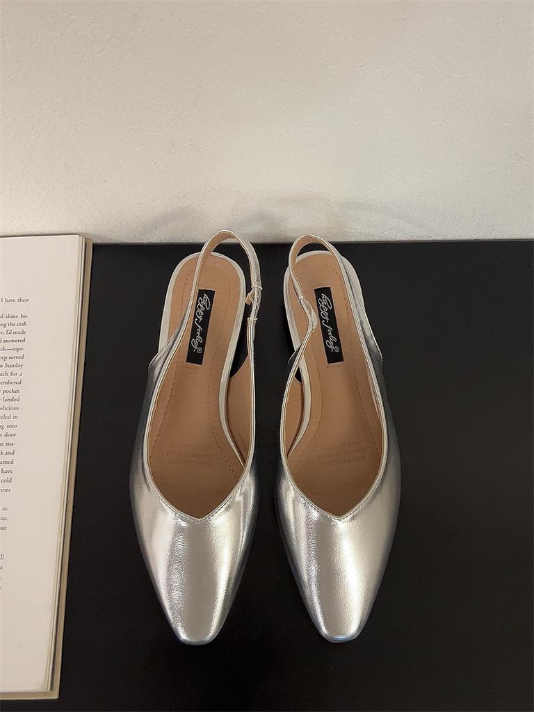 Fashion Bailamos Women Flats Low Heel Slingback Sandals Slip On Shallow Mules Shoes Pointed Toe Female Office Lady Work Shoes Mujer