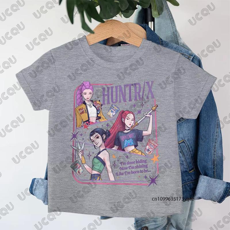 Anime Kpop Demon Hunters Huntrix Print Children Cotton T-shirt Summer Short Sleeve Tees Boys and Girls Clothes Casual Kids Tops