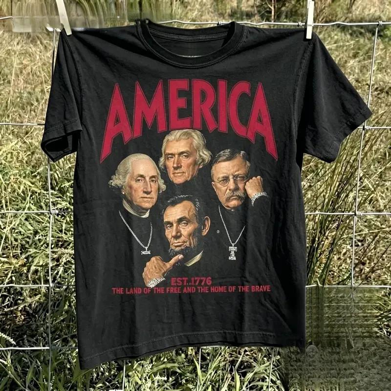 4th of July America T-Shirt | Vintage Mount Rushmore Presidents Shirt | Funny Unisex T-Shirt M
