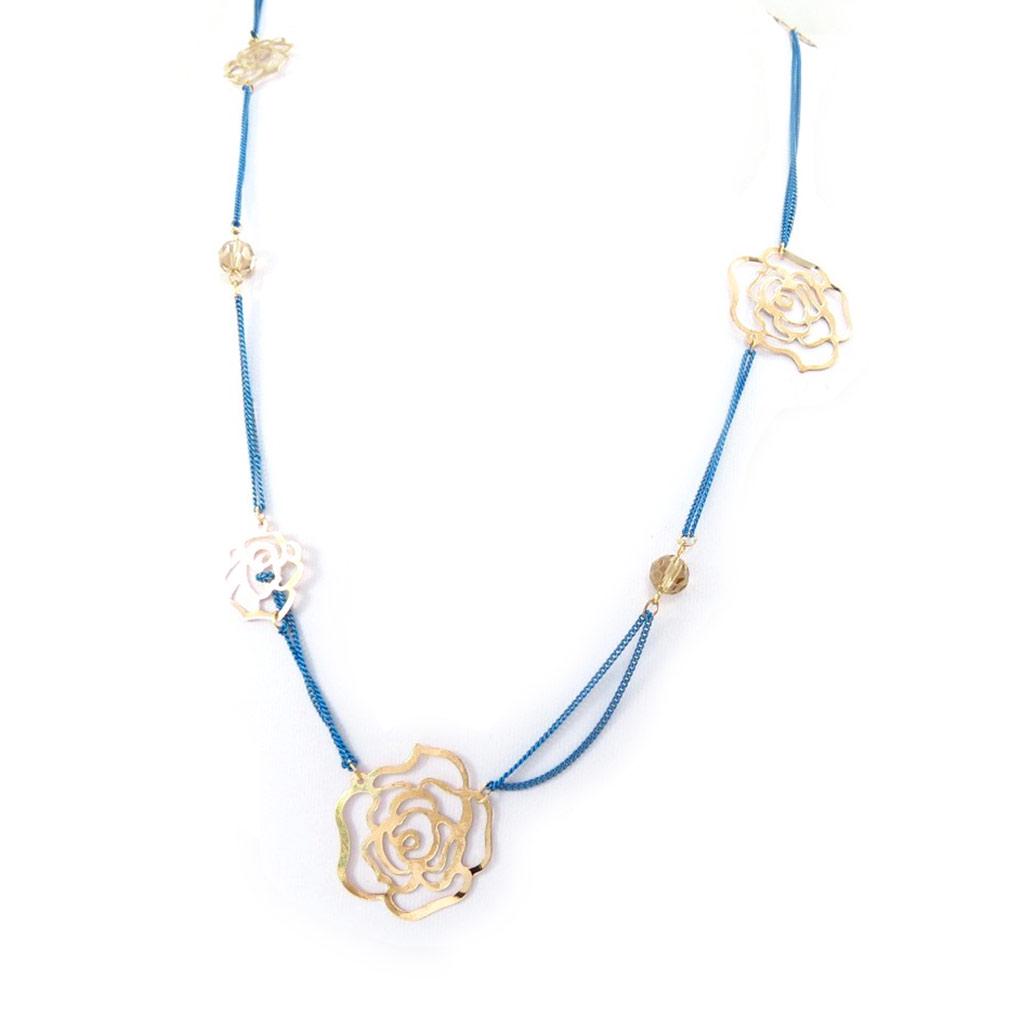 Les Trésors De Lily [K3170] - Sautoir Créateur 'Rosa Romantica' doré bleu