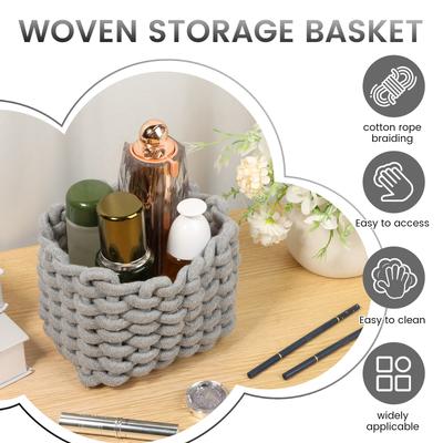 2Pcs Cotton Rope Woven Storage Basket Small Square Basket for Cute Bedside Caddy Desktop Cosmetics Organizing