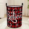 1pc, Collapsible Laundry Basket, Christmas Storage Bin Laundry Hamper with Handles, Xmas Let Snow Snowflake Red Buffalo Plaid Clothes Baskets for Bedr