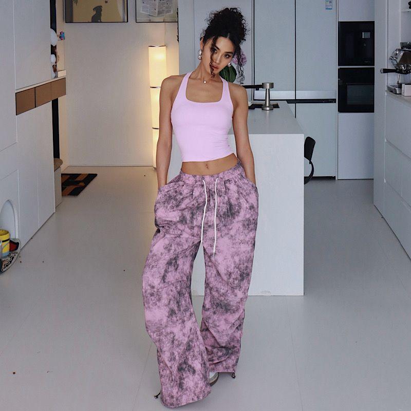 American Tie-Dye Summer Paratrooper Athleisure Ice Silk Straight-leg Loose Pants Jogger Pants Pants