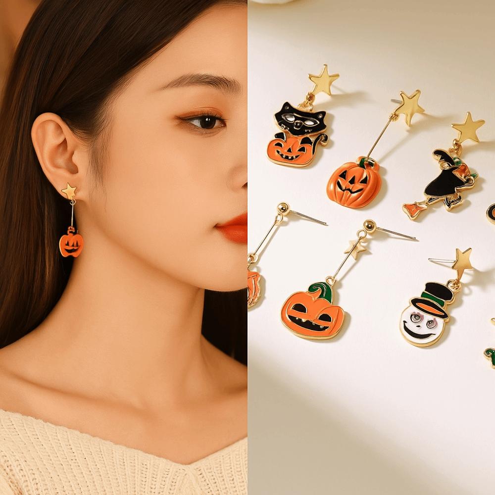 Enamel Ghost Ear Studs Star Pumpkin Dangle Earrings Cute Halloween Earrings  Party