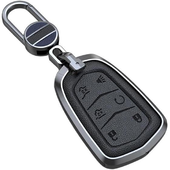 

ontto 6-Button Key Fob Cover Fit for Cadillac Escalade 2015-2020 Smart Remote Key Case Metal and Leather Key Holder Full Protection Fit for Cadillac чёрный
