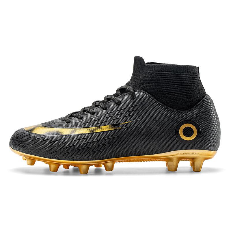 High-top Electroplated Gold-soled Spiked Football Shoes for Boys and Teenagers, Game Training Shoes for Man-made Land