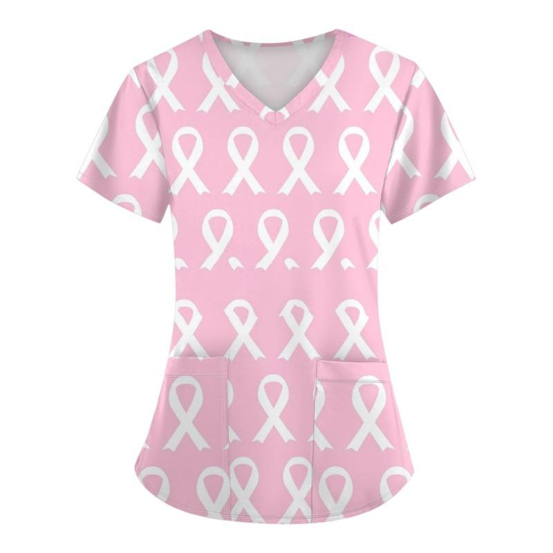 V-Neck Short Sleeve Nursing Scrub Top Women Fashionable Casual Workwear With 3D Print Design Slim Fit 2025 Collection