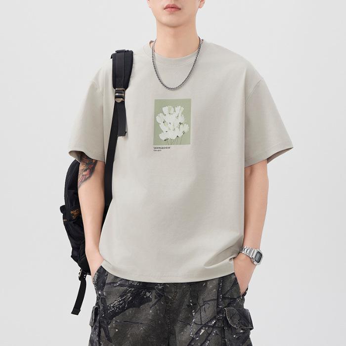 New Summer Short-sleeved T-shirt Men s National Trend Printed Loose Japanese Retro Casual M