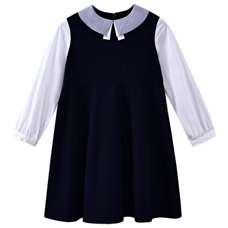Hacikis Girls' Academy Style Faux Two-Piece Long Sleeve Mid-Length Dress