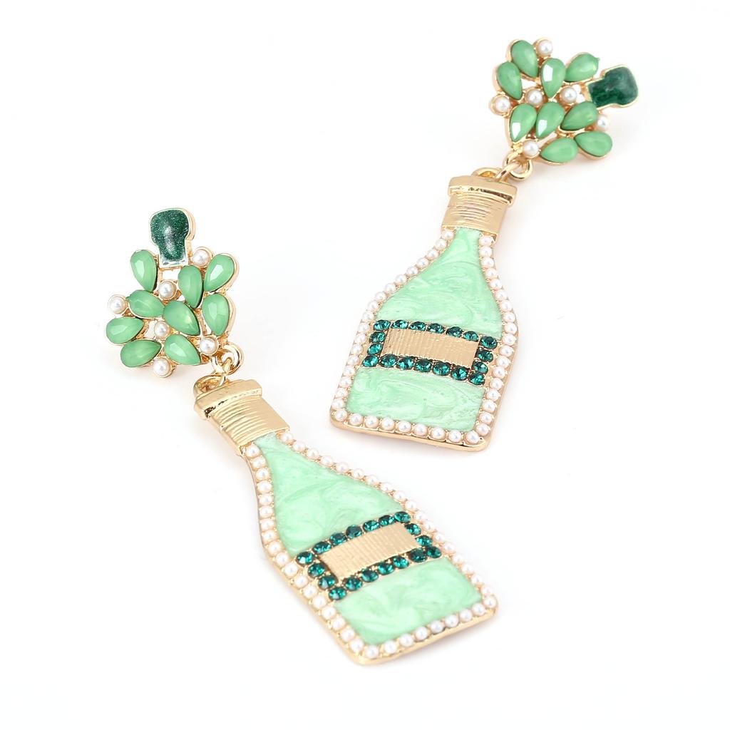 European and American Cross-border Jewelry Fashion Creative Women's Earrings Personalized Design Geometric Drip Oil Inlaid Pearl Wine Bottle Earrings