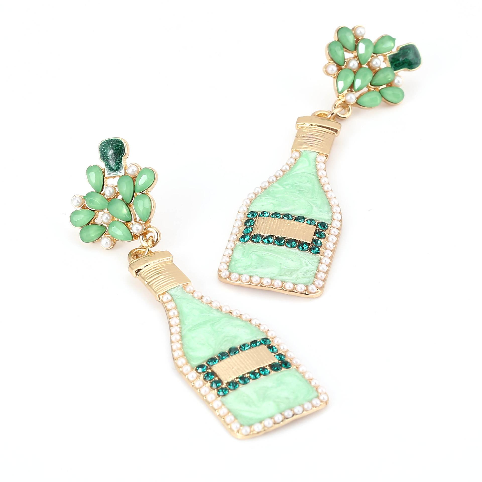 European and American cross-border jewelry fashion creative women s earrings personalized design geometric drip oil inlaid pearl wine bottle earrings