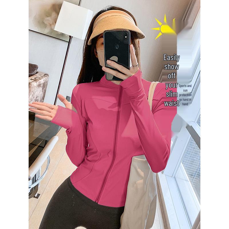 Women's Quick-Dry Stand Collar Fitness Jacket with Zipper - Breathable, Long Sleeve Sports Top for Running, Yoga, Outerwear.