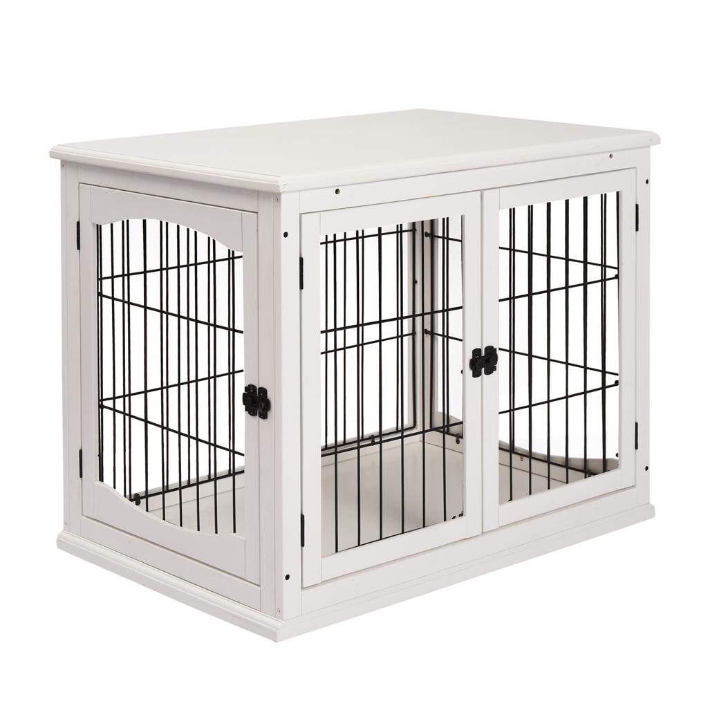 Dog Crate Furniture, Puppy Crate End Table, Pet Kennel House with 2 Doors for Medium and Small Dogs, 81 X 58.5 X 66 Cm, White