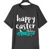 Happy Easter Retro Pattern Tshirt 2026 Summer Unisexs Womens Loose Bunny in Pickup Colorful Egg Tshirt Easter Festival Clothing