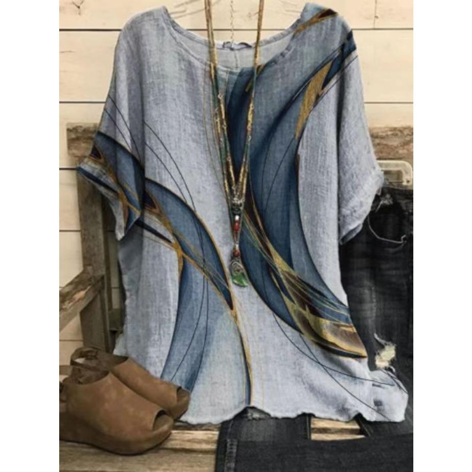 Frühling Sommer Oberteile Damen Lässig 3D Katze Tier Bedrucktes T-Shirt Vintage Locker Kurzarm T-Shirt Übergröße