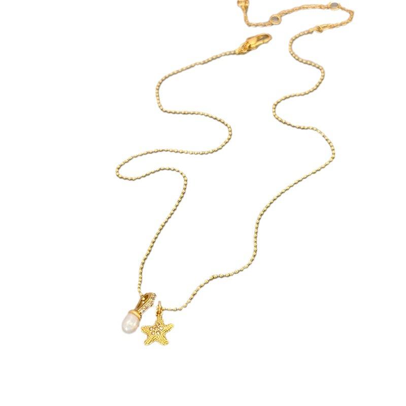 Fashion Versatile Neck Chain High Sense Light Luxury Freshwater Starfish Necklace Zircon Double Pendant Female Clavicle Chain