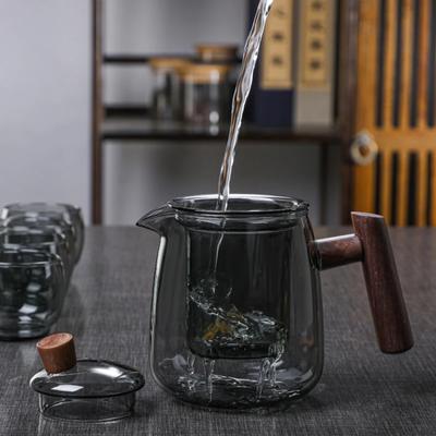 Glasteekanne mit Holzgriff, chinesische Teezeremonie, transparentes Teegeschirr-Set, Tassenfilter, hochborhaltiger Silizium-Janpanese-Topf