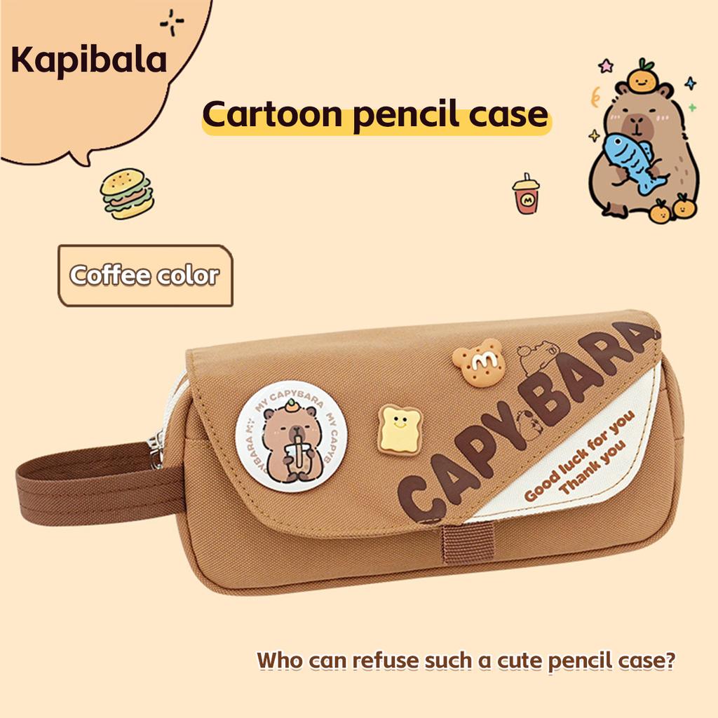 Cute Capybara Cartoon Pen Pouch Large Capacity Hand Carry Pencil Case School Student Organizer Bag