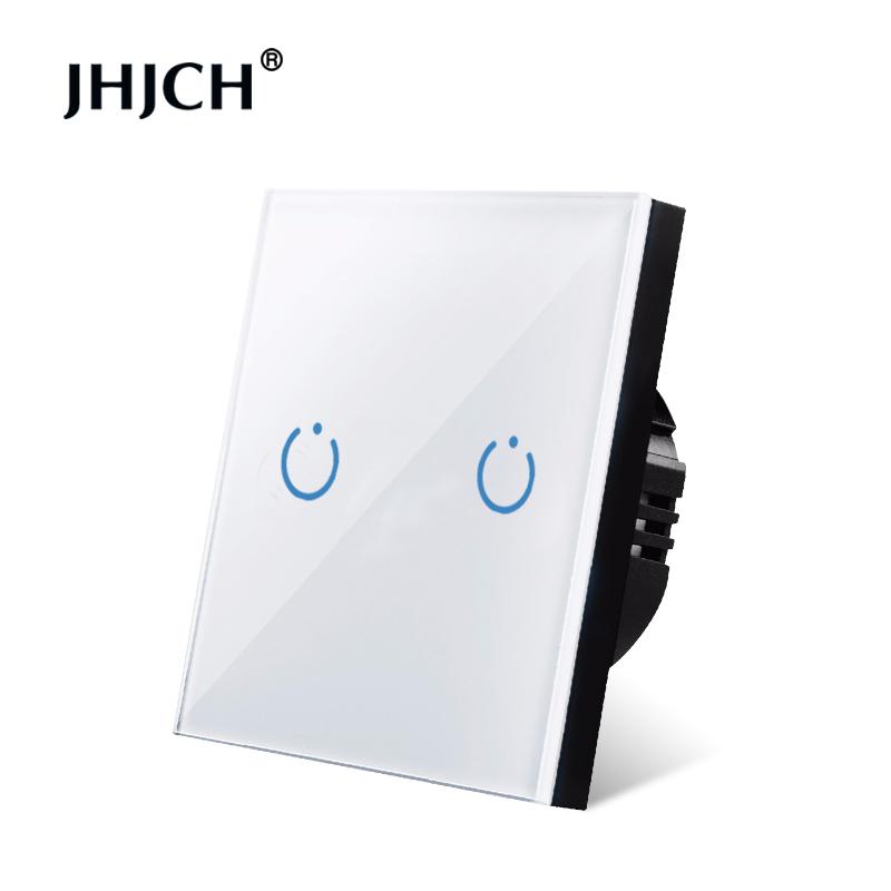 

Сенсорный переключатель JHJCH, стандарт ЕС, белый кристалл, стеклянная панель, сенсорный переключатель, переменный ток 220 В, 1 комплект, 1 направление, настенный светильник, настенный сенсорный переключатель