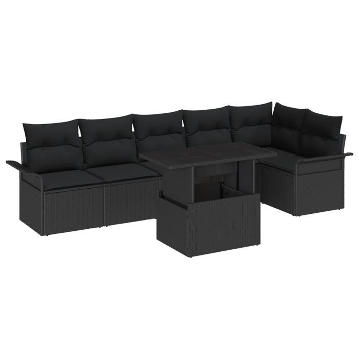 VidaXL 7-Piece Garden Sofa Set with Cushions Black Rattan 3348299