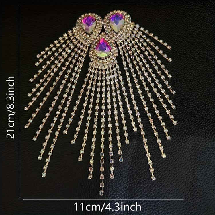 Rhinestones Studded Epaulettes Tassels Fringed Shoulder Epaulet For Evening Gown Cosplay Outfits Clothing Embellishment