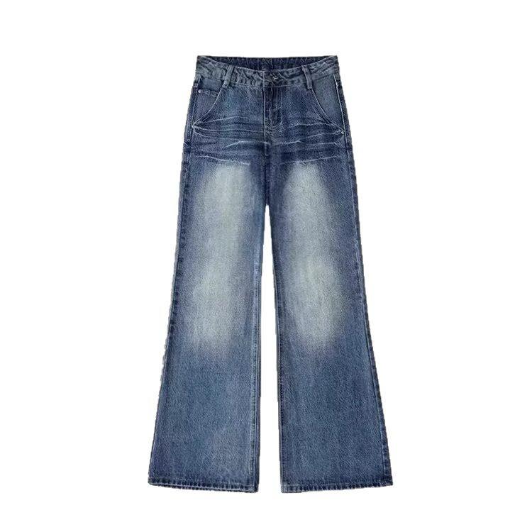 Women's Plus Size High Waist Retro Flare Jeans - Fat MM, Loose Fit, Pear Shape, Slimming Straight Leg, Long Pants for Spring