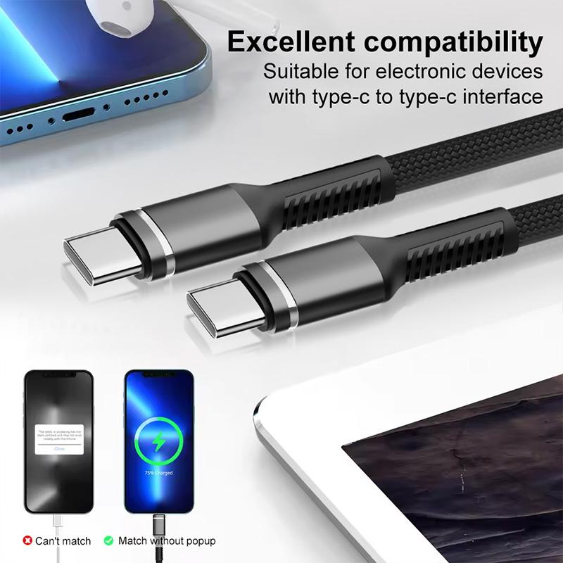USB C Cable Fast Charging 60W USB C to C Wire Type C Cable for 16 15 Samsung Huawei Nylon Braided Line