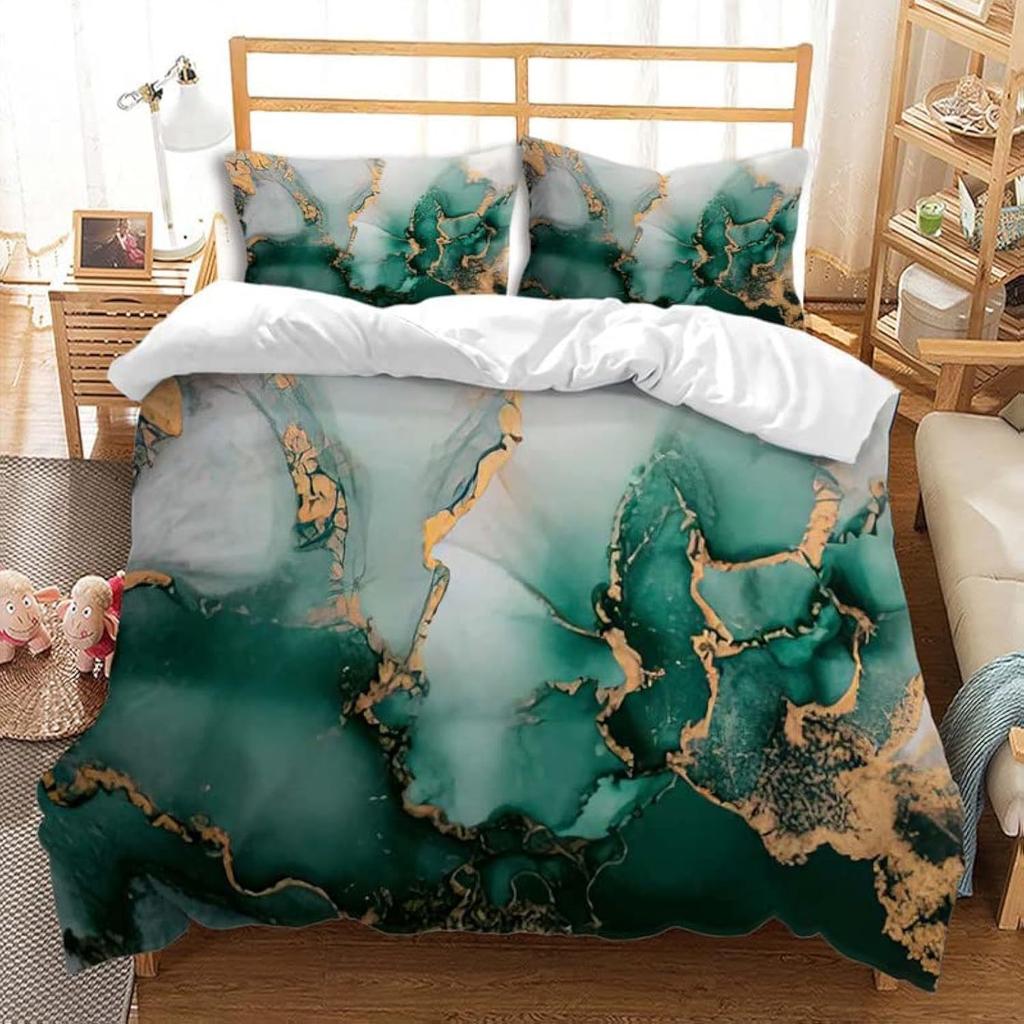 Black And Green Marble Bedding Digital Printing Three-Piece Set Nordic Luxury Design Home Textiles