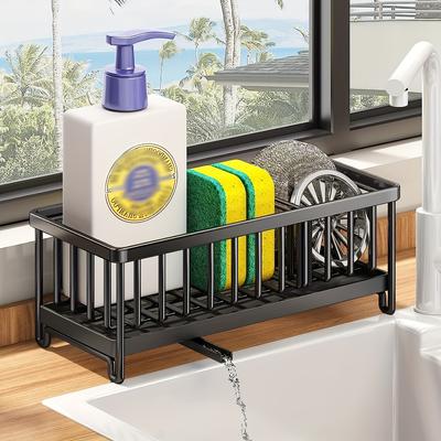 1pc Sponge Drain Rack, Stainless Steel Kitchen Sink Caddy Sponge Holder With Divider, Dish Soap Brushes Sponge Storage, Home Kitchen Supplies