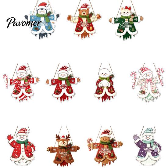 Winter Home Decor Wooden Christmas Hanging Pendant, Cartoon Welcome Sign for Front Door, Holiday Shop Decorations Wall with Cute