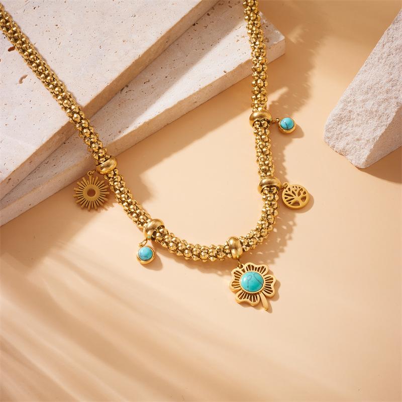 Ladies Four-leaf Clover Life Tree Necklace Earring Jewelry Set 2 in 1