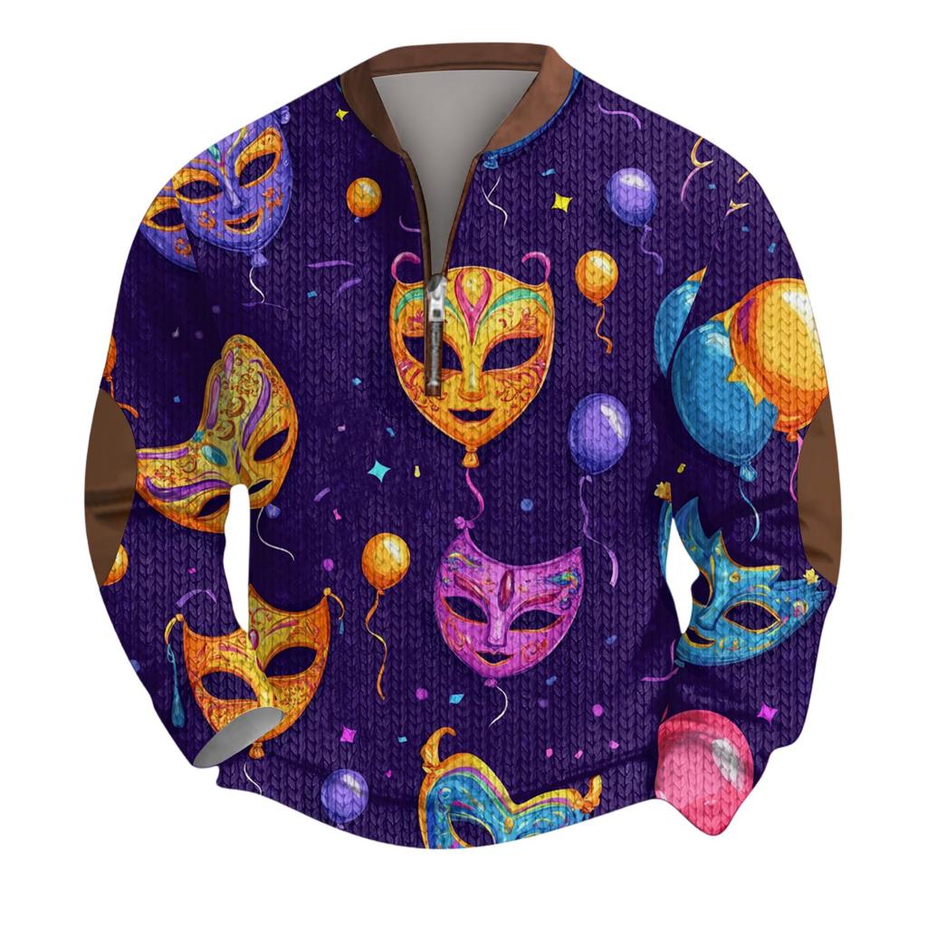 Pánský vánoční svetr Mikiny na zip Vintage pletený Grafická mikina Karnevalový Stojáček Pulovr