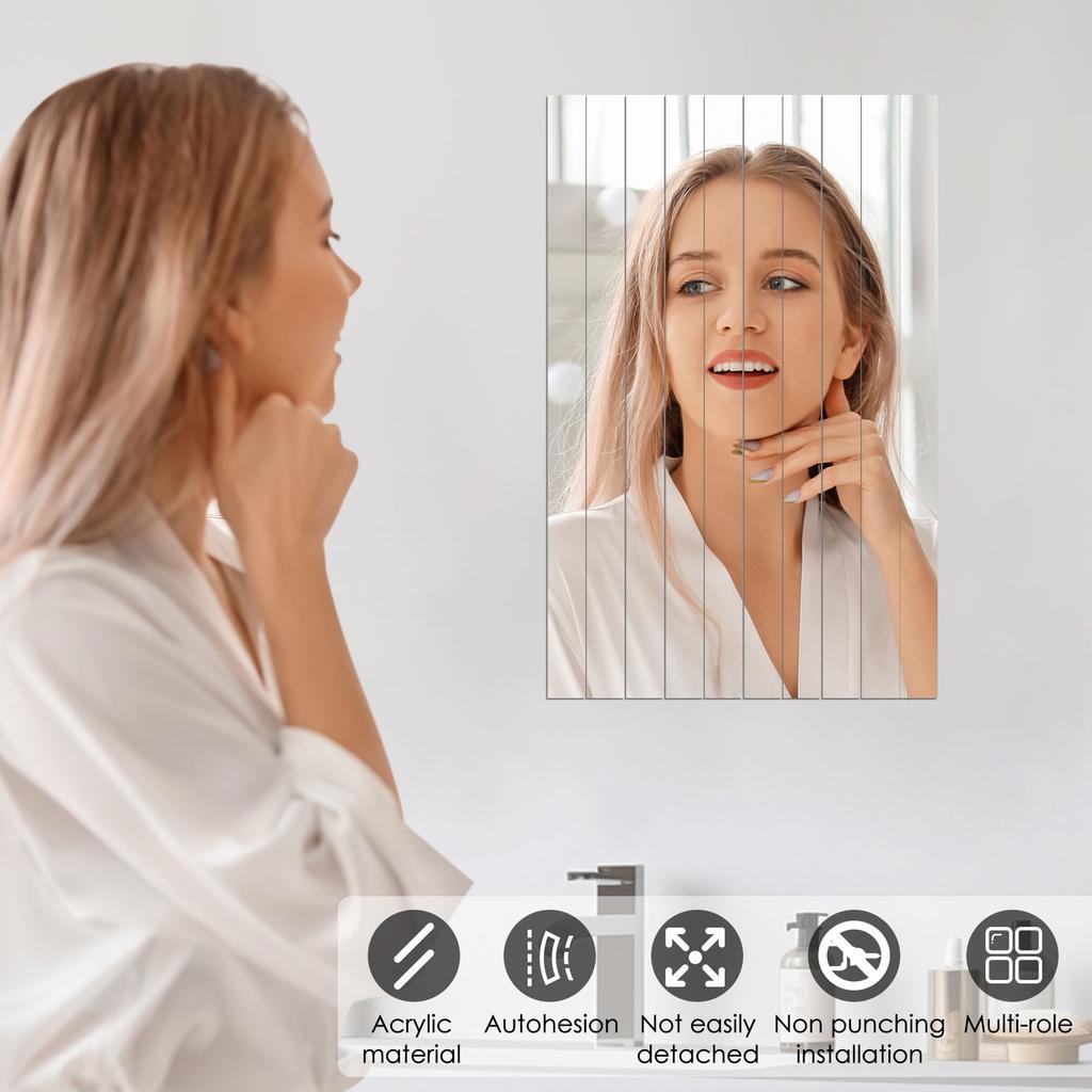 10 Pcs Striped Mirror Stickers Versatile Silver Mirror Wall Stickers Smooth Pretty Silver Acrylic Mirrors Strips for Home Decor