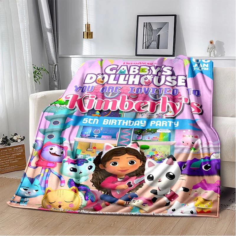 Cute Cartoon Gabby's dollhouse Throws Blanket Kids Super Soft Blankt for Sofa Travel Couch Picnic Flannel Blanket Birthday Gift