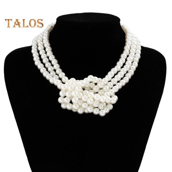 Women Necklace Smooth Multi-layered Faux Pearl Adjustable Length Stainless Alloy Neck Decoration Jewelry Birthday Gift Party Prom Choker Necklace