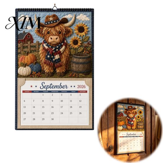 Crafting Project for Adults Highland Cow Farmhouse Calendar DIY Kit 12 Months, Handmade Rustic Theme Craft Set Paper And Cloth Set, Home Office Decor