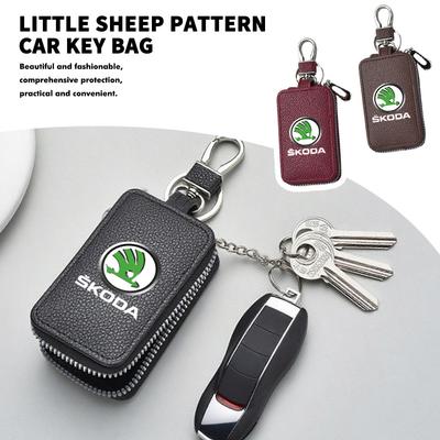 CUHW5 Pochette pour Clé de Voiture Étui à Fermeture Éclair Cuir PU Antivol Porte-Clés Pochette Pour S Kodiaq Octavia 2 3 Yeti Karoq Rapid Fabia VII VRS