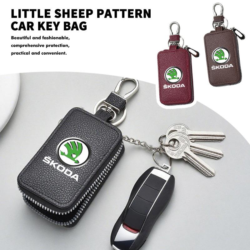 Car Key Bag Zipper Case PU Leather Anti-Theft Key Fob Pouch For Skoda S Kodiaq Octavia 2 3 Yeti Karoq Rapid Fabia VII VRS kyvc74