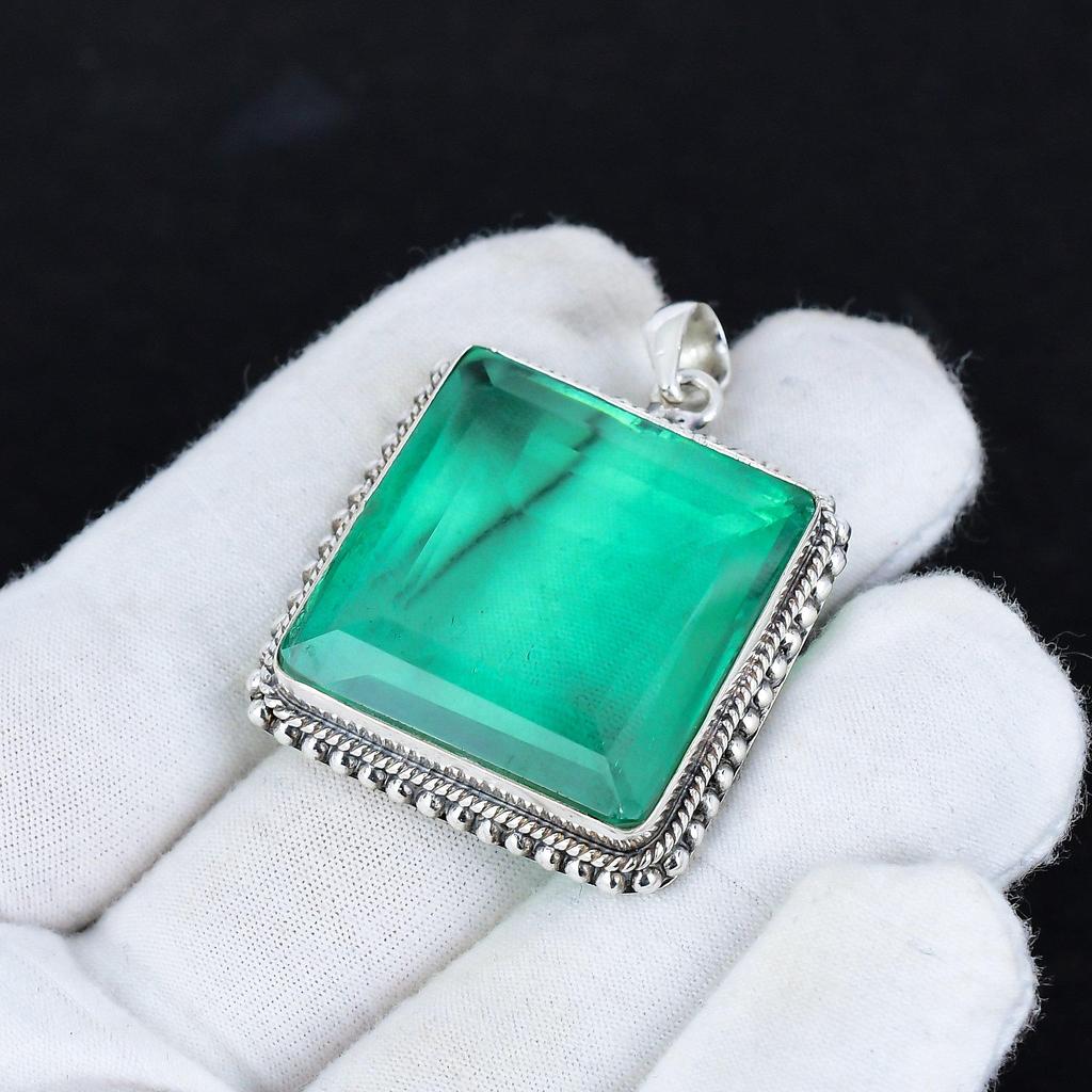 Aqua Apatite Gemstone Silver Pendant In 925 Sterling Silver - Handmade Square Design, Perfect for Gifts, and Everyday Wear Jewelry Women Gift