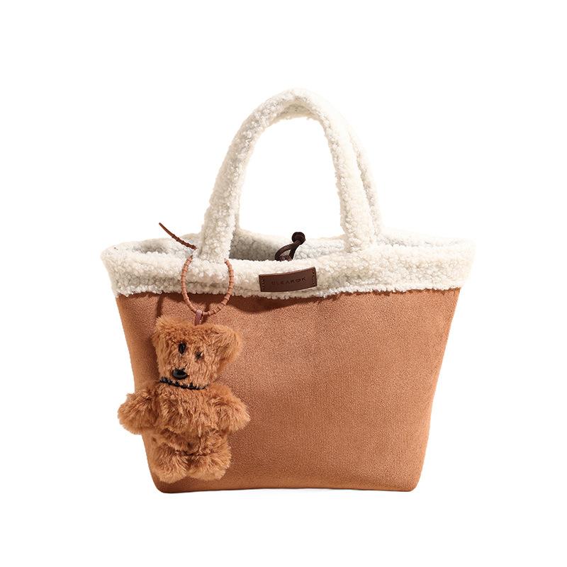 Korean Version Ins Niche Design Retro Handbag Trendy Fashion Casual Vegetable Basket Bag Imitation Lamb Wool Tote Bag