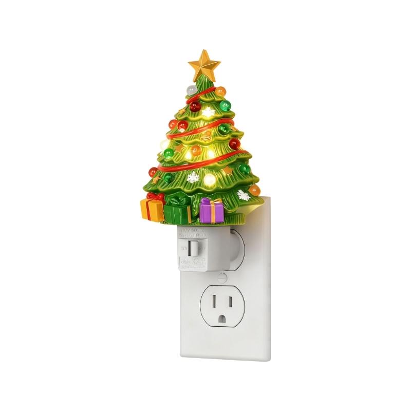 

Resin Mininature Christmas Tree Light 110V Energy Saving Plug In LED Light For Living Room Bedroom Festival Decoration